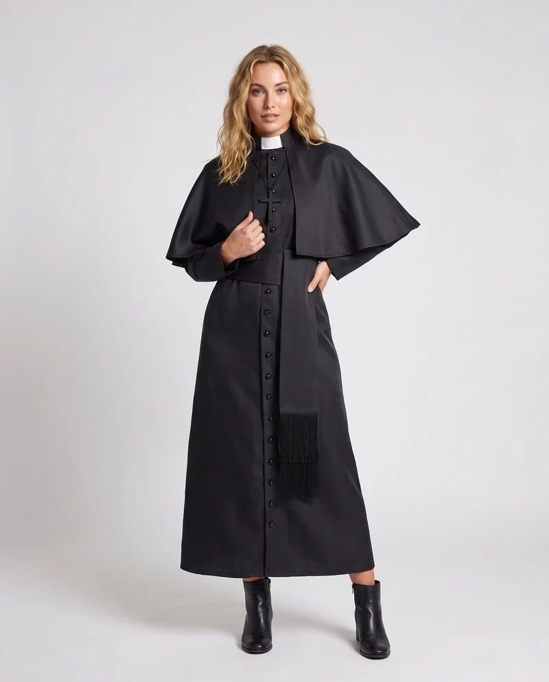 Frauen Priester Kostüm mit elegantem Kapuzen und Kreuz Anhänger Nord Taschen