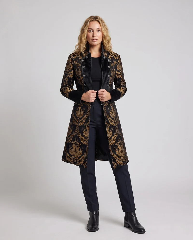 Frauen Robuster, eleganter Mantel mit aufwendigen Details und Knöpfen Nord Taschen
