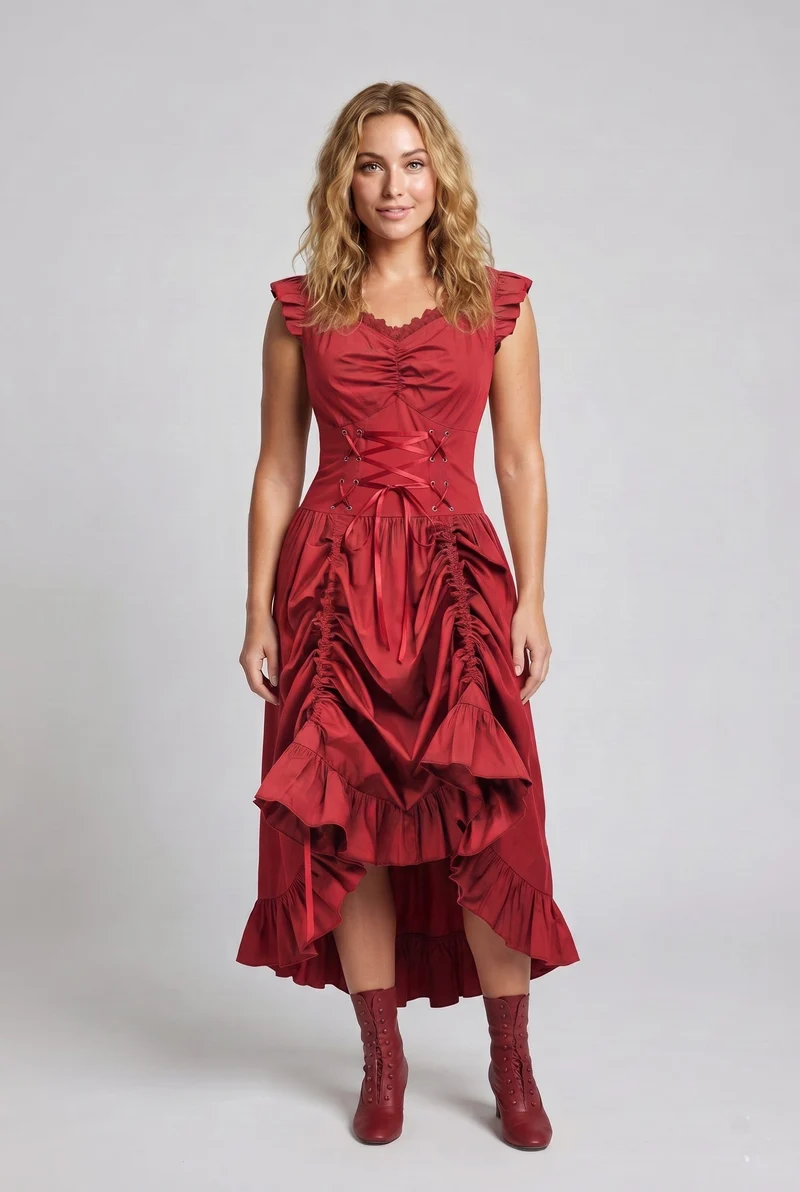 Damen romantisches Kleid mit Rüschendetails und eleganter Schnürung Nord Taschen