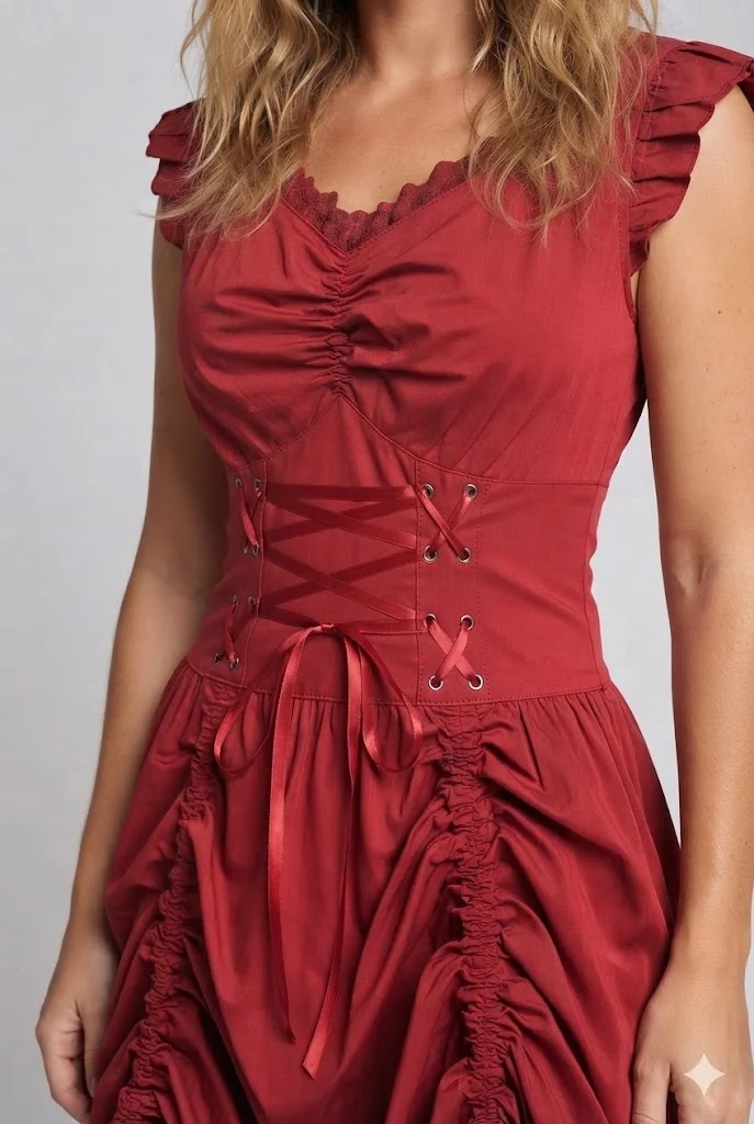 Damen romantisches Kleid mit Rüschendetails und eleganter Schnürung Nord Taschen