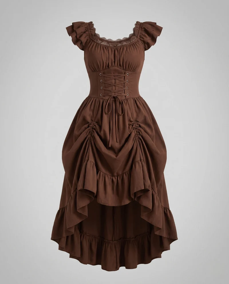 Damen romantisches Kleid mit Rüschendetails und eleganter Schnürung Nord Taschen