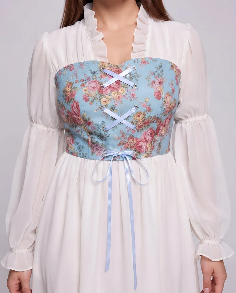 Frauen romantisches Maxikleid mit Rüschen und floralem Muster Nord Taschen