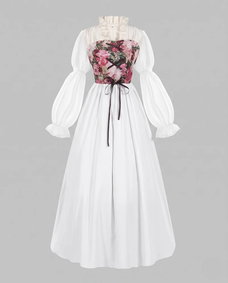 Frauen romantisches Maxikleid mit Rüschen und floralem Muster Nord Taschen