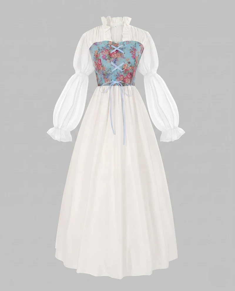 Frauen romantisches Maxikleid mit Rüschen und floralem Muster Nord Taschen