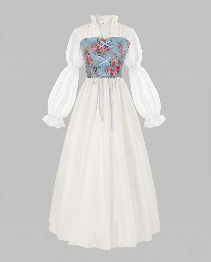Frauen romantisches Maxikleid mit Rüschen und floralem Muster Nord Taschen