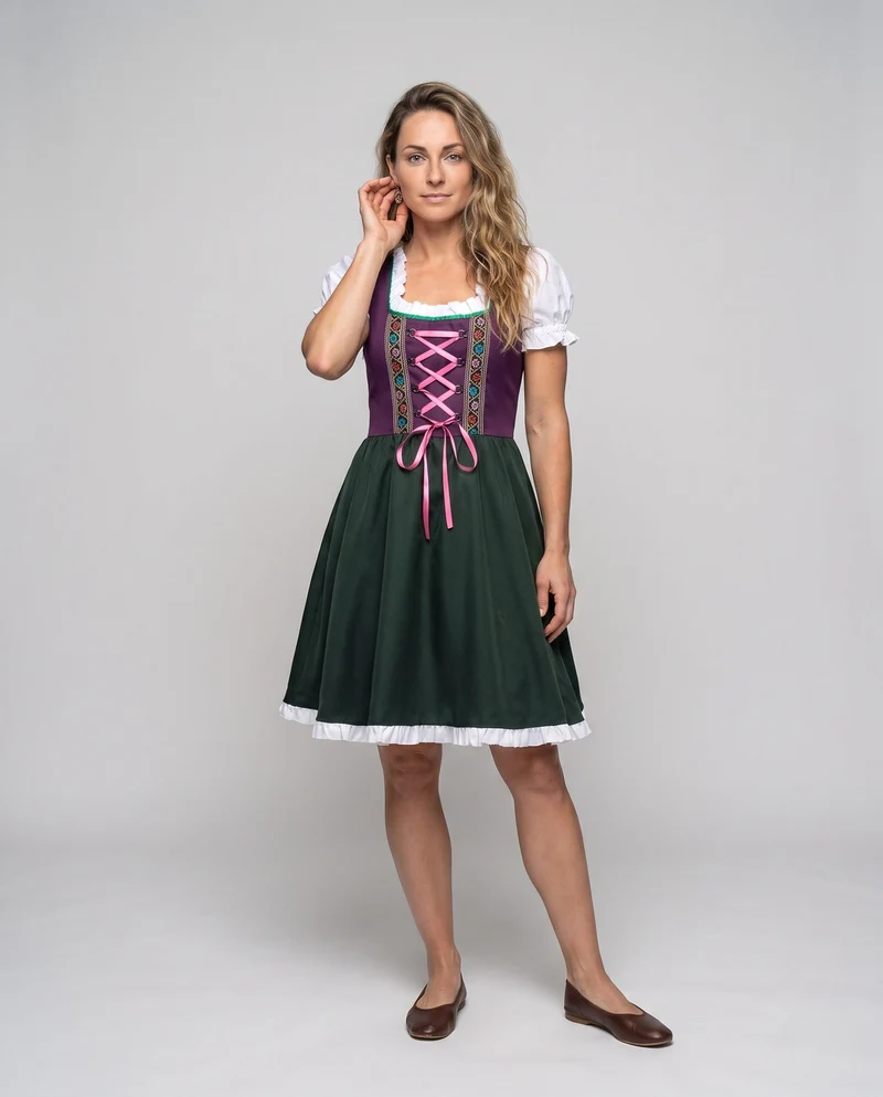 Damen Dirndl Kleid mit floralen Applikationen und Rüschendetails Nord Taschen