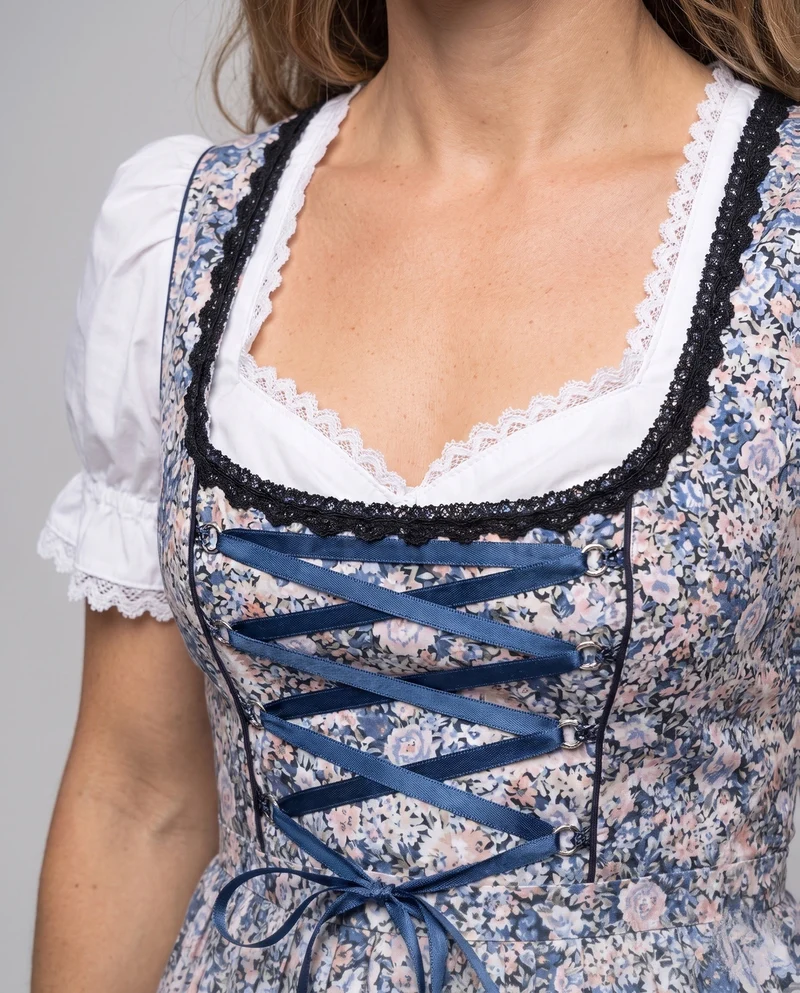 Frauen Dirndl Kleid mit floralem Einsatz und hochwertiger Spitzenverzierung Nord Taschen