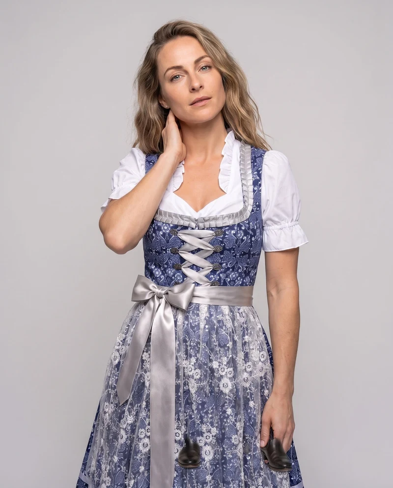Damen Dirndl-Kleid mit floralen Mustern und eleganten Rüschendetails Nord Taschen