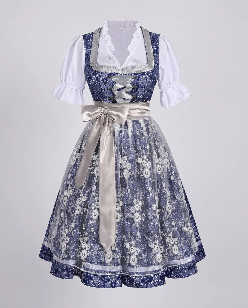 Damen Dirndl-Kleid mit floralen Mustern und eleganten Rüschendetails Nord Taschen