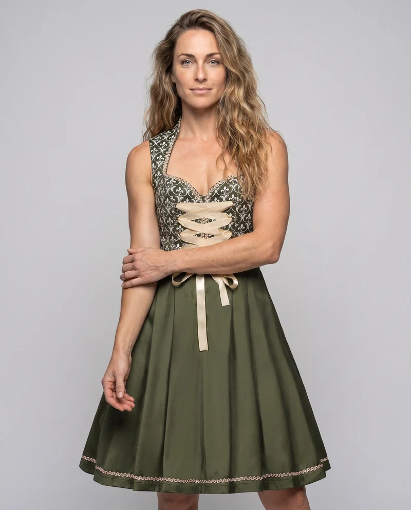 Dirndl-Kleid für Damen mit floralem Stickerei und elegantem Taillengürtel Nord Taschen