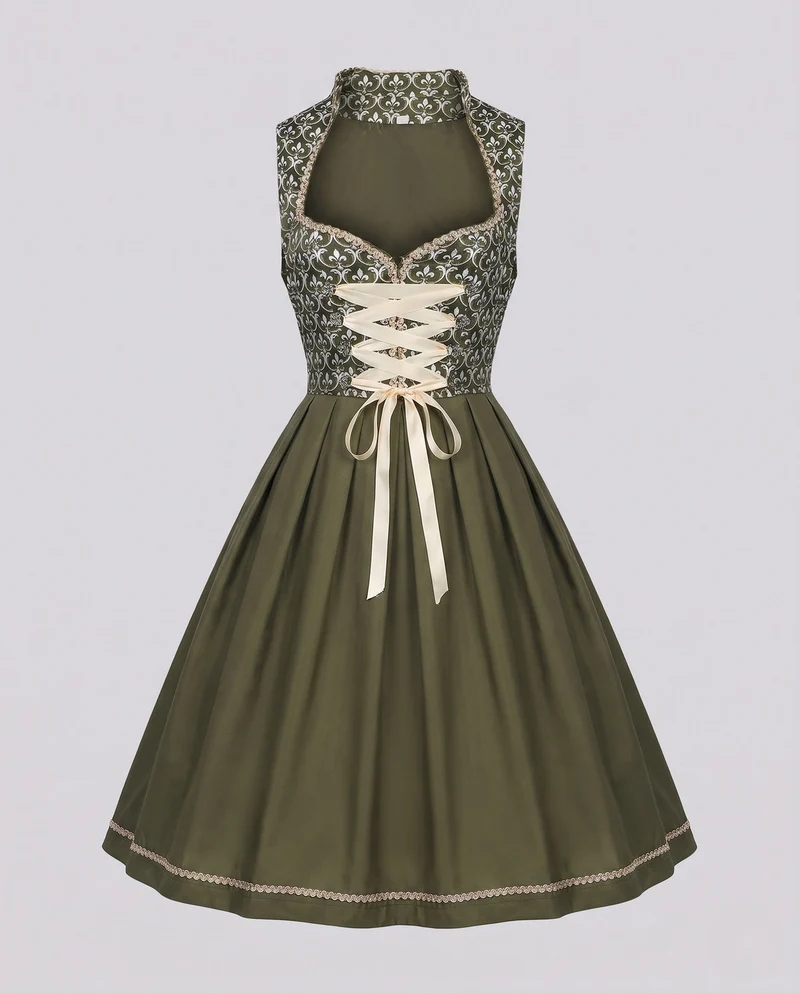 Dirndl-Kleid für Damen mit floralem Stickerei und elegantem Taillengürtel Nord Taschen