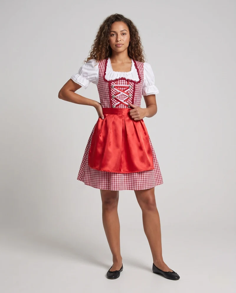 Damen Dirndlkleid mit modernen Karomustern und schwingendem Rock Nord Taschen