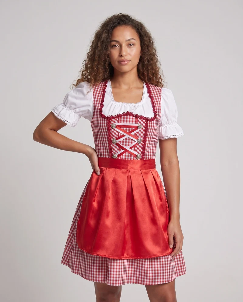 Damen Dirndlkleid mit modernen Karomustern und schwingendem Rock Nord Taschen
