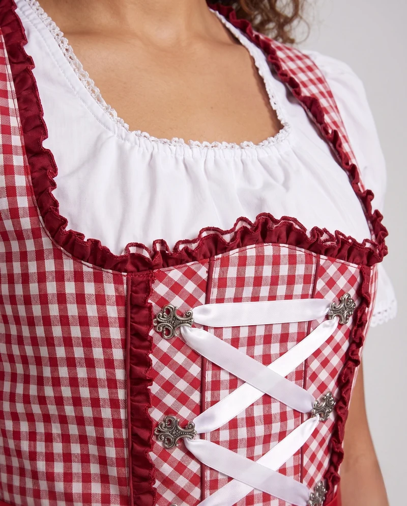 Damen Dirndlkleid mit modernen Karomustern und schwingendem Rock Nord Taschen