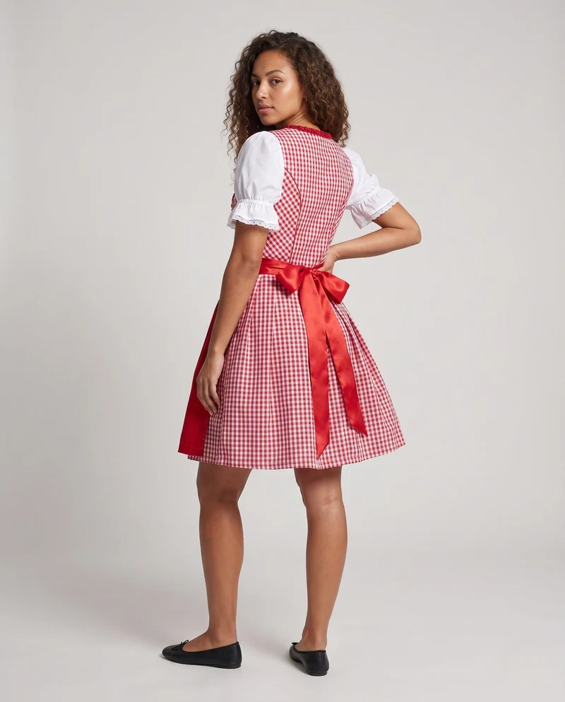 Damen Dirndlkleid mit modernen Karomustern und schwingendem Rock Nord Taschen