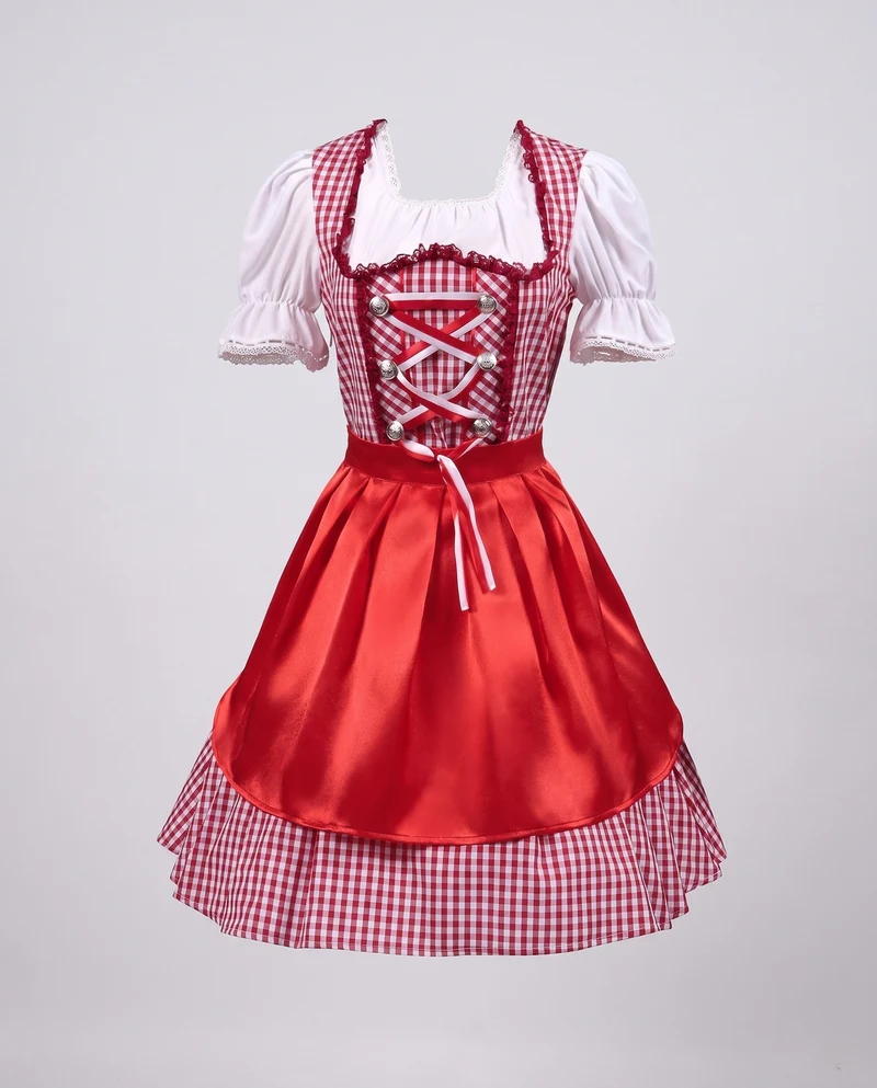 Damen Dirndlkleid mit modernen Karomustern und schwingendem Rock Nord Taschen