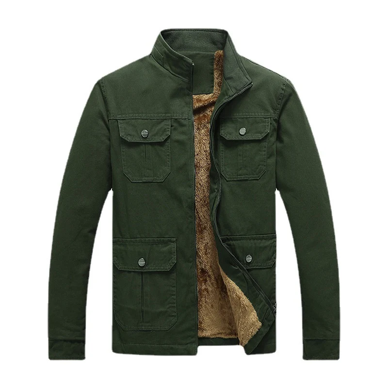 Herren Canvas-Fieldjacke mit Kunstfell-Innenfutter, Utility-Taschen und Stehkragen Nord Taschen
