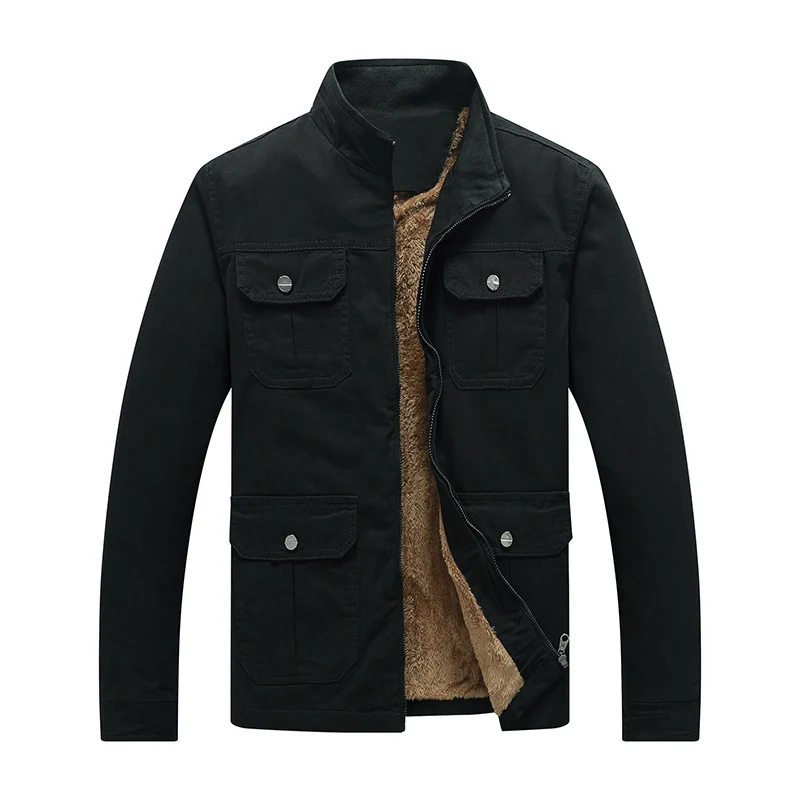 Herren Canvas-Fieldjacke mit Kunstfell-Innenfutter, Utility-Taschen und Stehkragen Nord Taschen