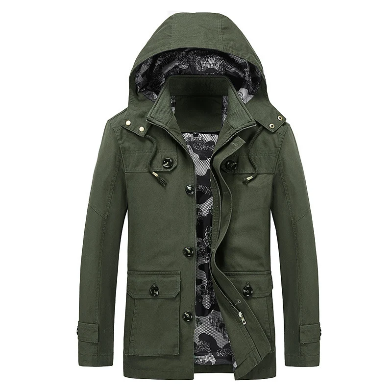 Herren Canvas-Fieldjacke mit Kapuze, multifunktionalen Taschen und Camouflage-Futter Nord Taschen