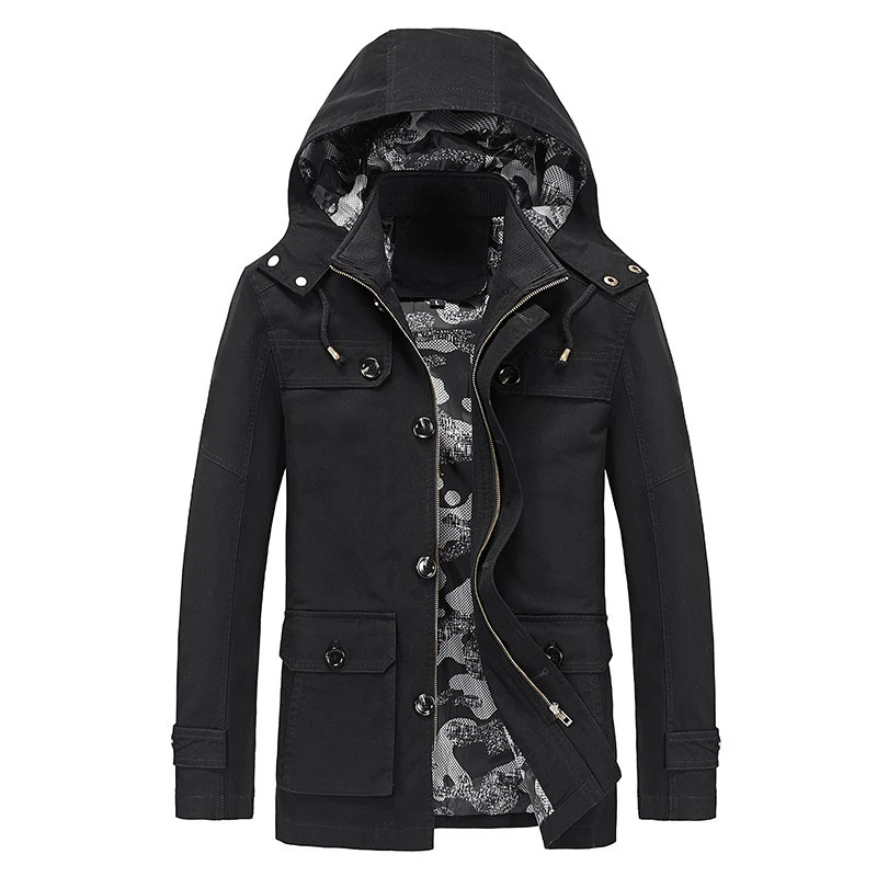 Herren Canvas-Fieldjacke mit Kapuze, multifunktionalen Taschen und Camouflage-Futter Nord Taschen