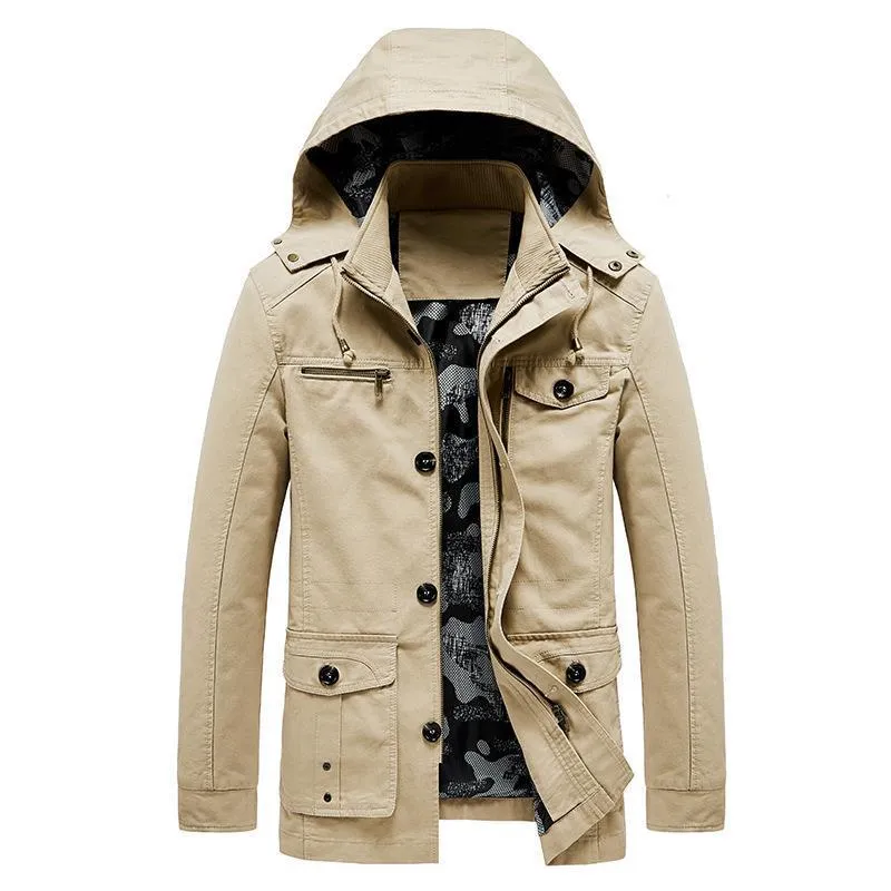 Herren Canvas-Fieldjacke mit Kapuze, multifunktionalen Taschen und Camouflage-Futter Nord Taschen
