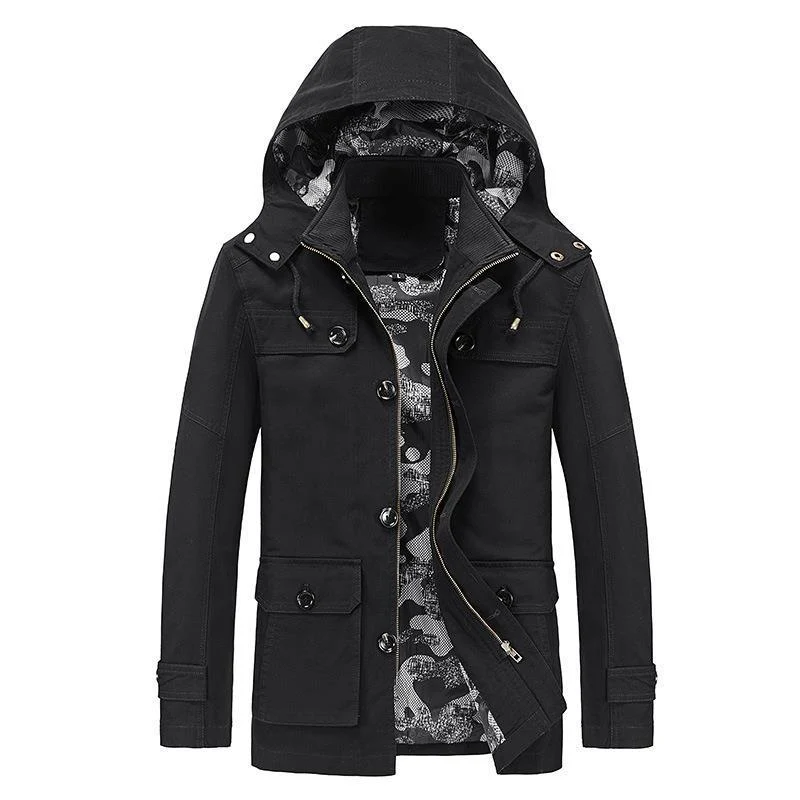 Herren Canvas-Fieldjacke mit Kapuze, multifunktionalen Taschen und Camouflage-Futter Nord Taschen