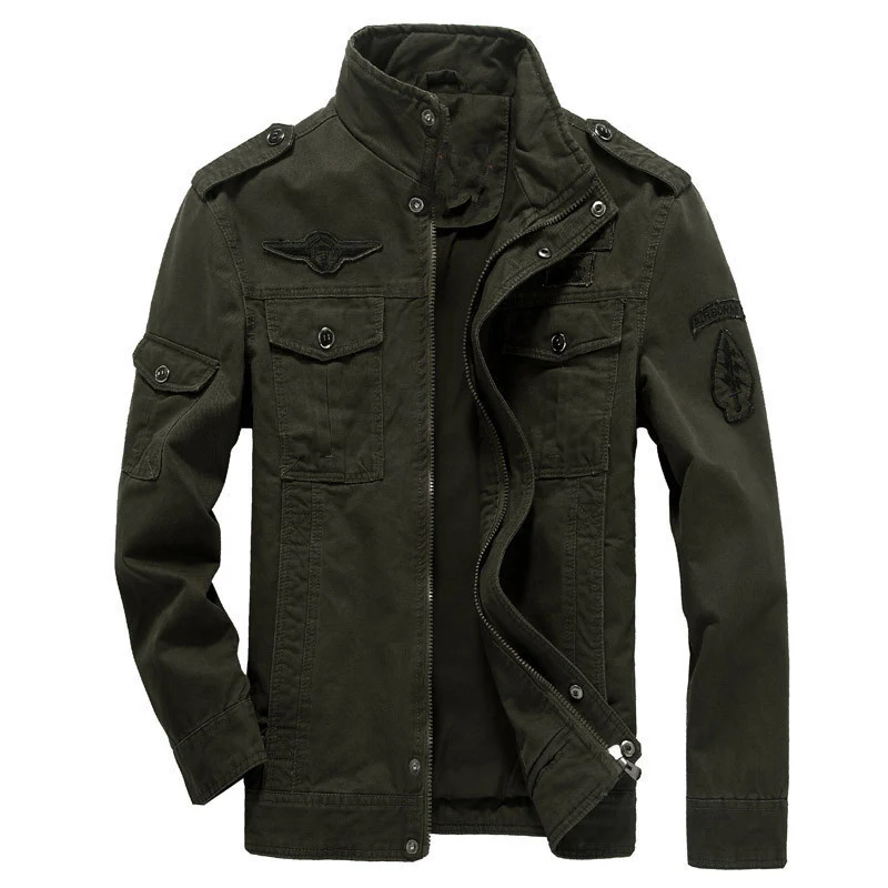 Herren Canvas-Fieldjacke im Pilotenstil mit Stehkragen, Utility-Taschen und Abzeichenapplikationen Nord Taschen