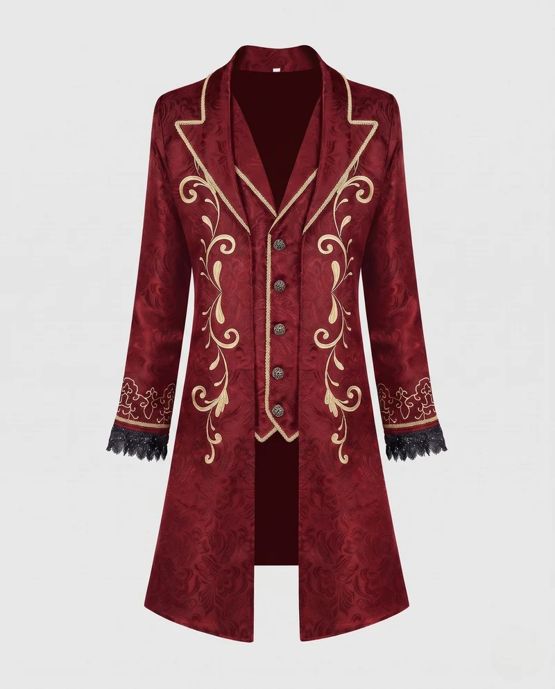 Damen eleganter Brokatmantel mit aufwendigen Verzierungen und tiefem Revers Nord Taschen