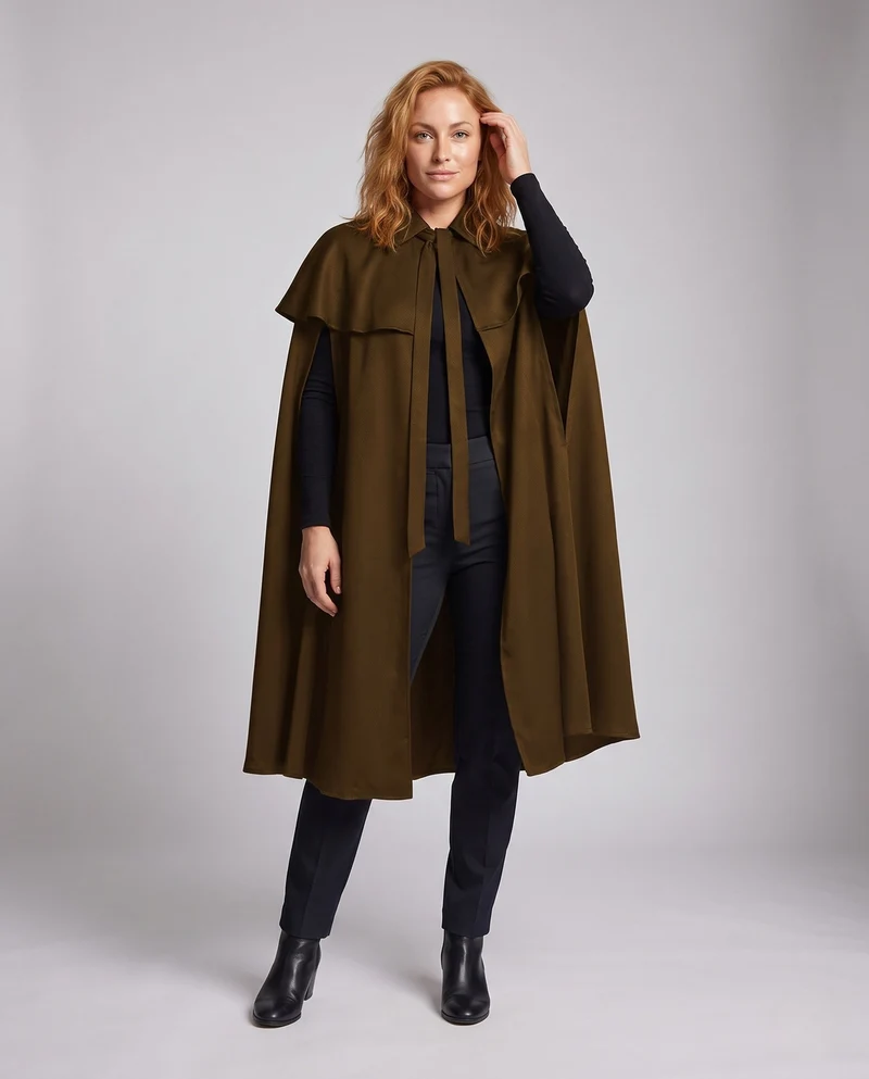 Damen Eleganter Cape-Mantel mit Bindegürtel und kurzer Schnit Nord Taschen