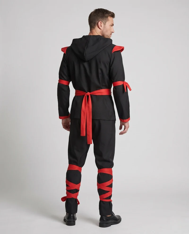 Männer Ninja Kostüm mit Kapuze und verzierten Riemen Nord Taschen