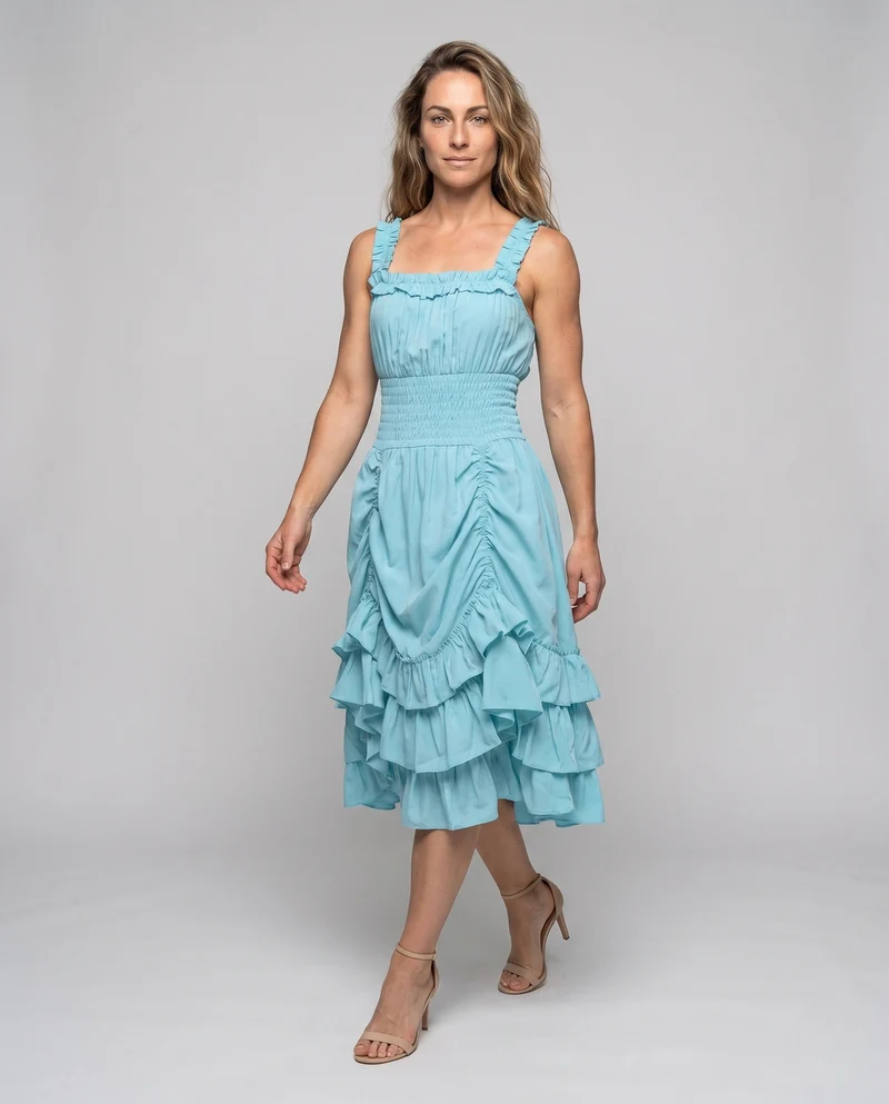 Frauen Rüsch Maxi Kleid Nord Taschen