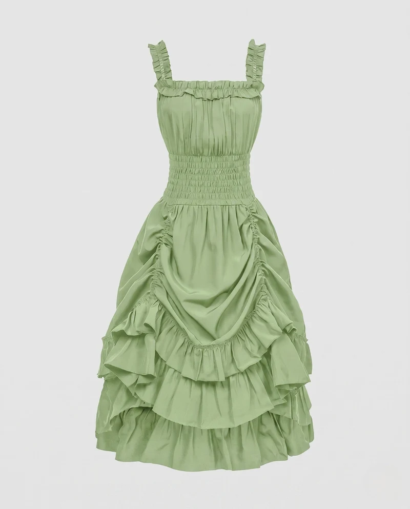 Frauen Rüsch Maxi Kleid Nord Taschen