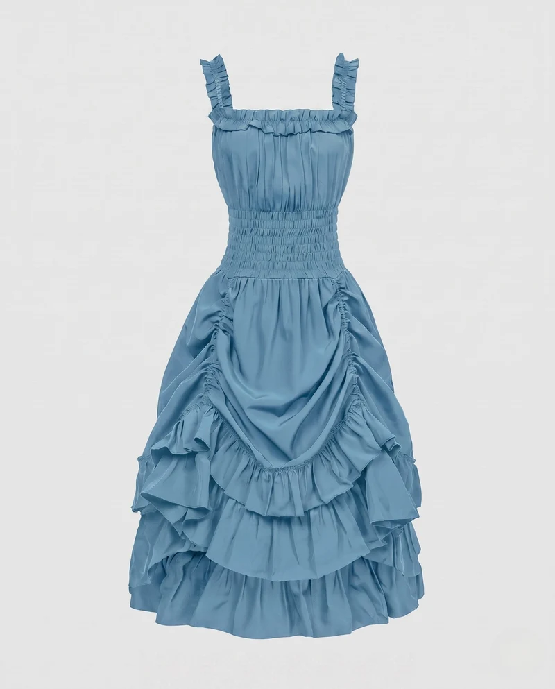 Frauen Rüsch Maxi Kleid Nord Taschen