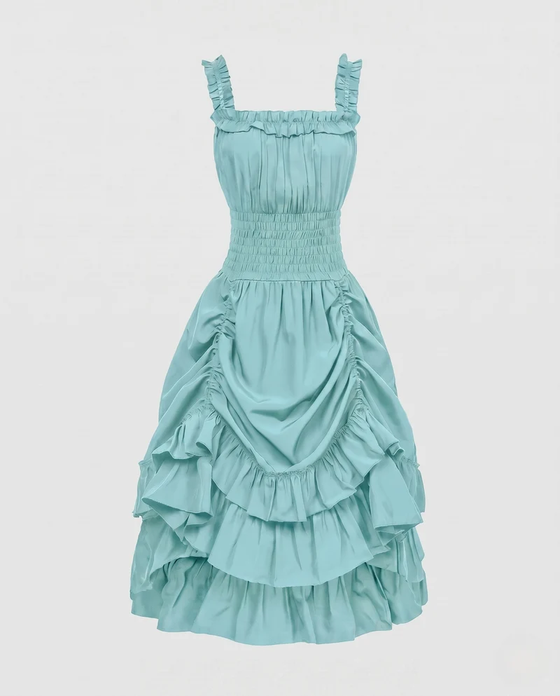 Frauen Rüsch Maxi Kleid Nord Taschen