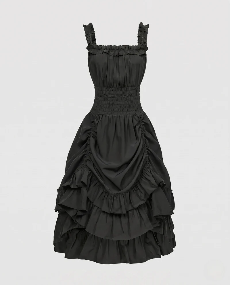 Frauen Rüsch Maxi Kleid Nord Taschen