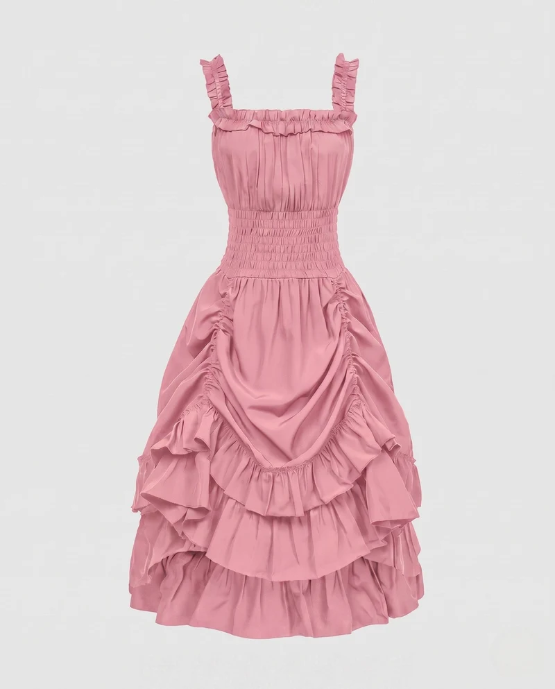 Frauen Rüsch Maxi Kleid Nord Taschen