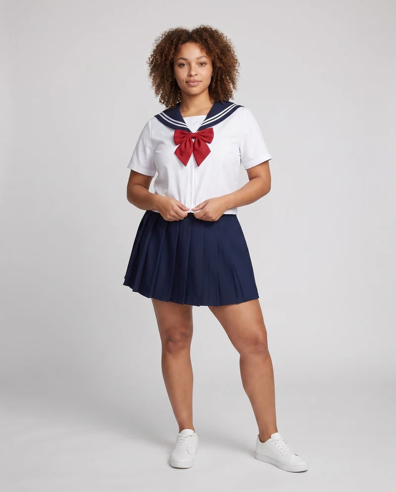 Damen Schuluniformkleid mit maritimem Kragen und Schleife Nord Taschen
