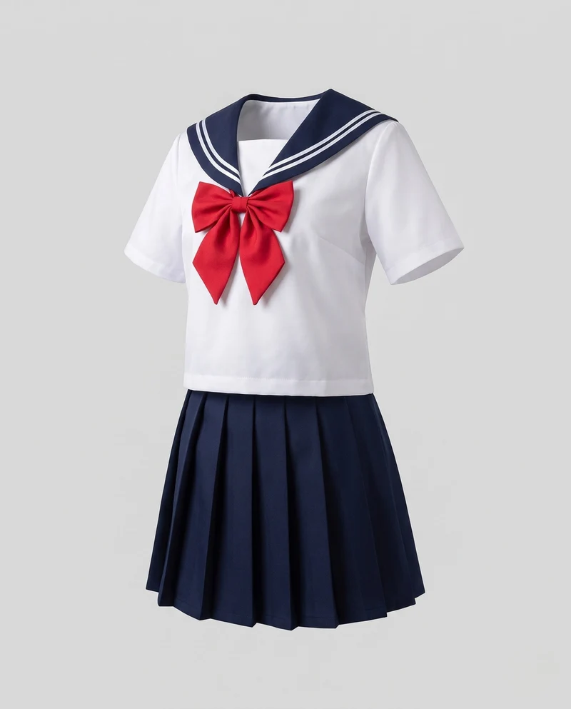 Damen Schuluniformkleid mit maritimem Kragen und Schleife Nord Taschen
