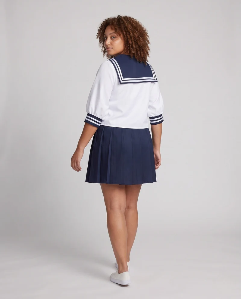 Damen Schuluniform Kostüm Set mit maritimem Kragen und plissiertem Rock Nord Taschen