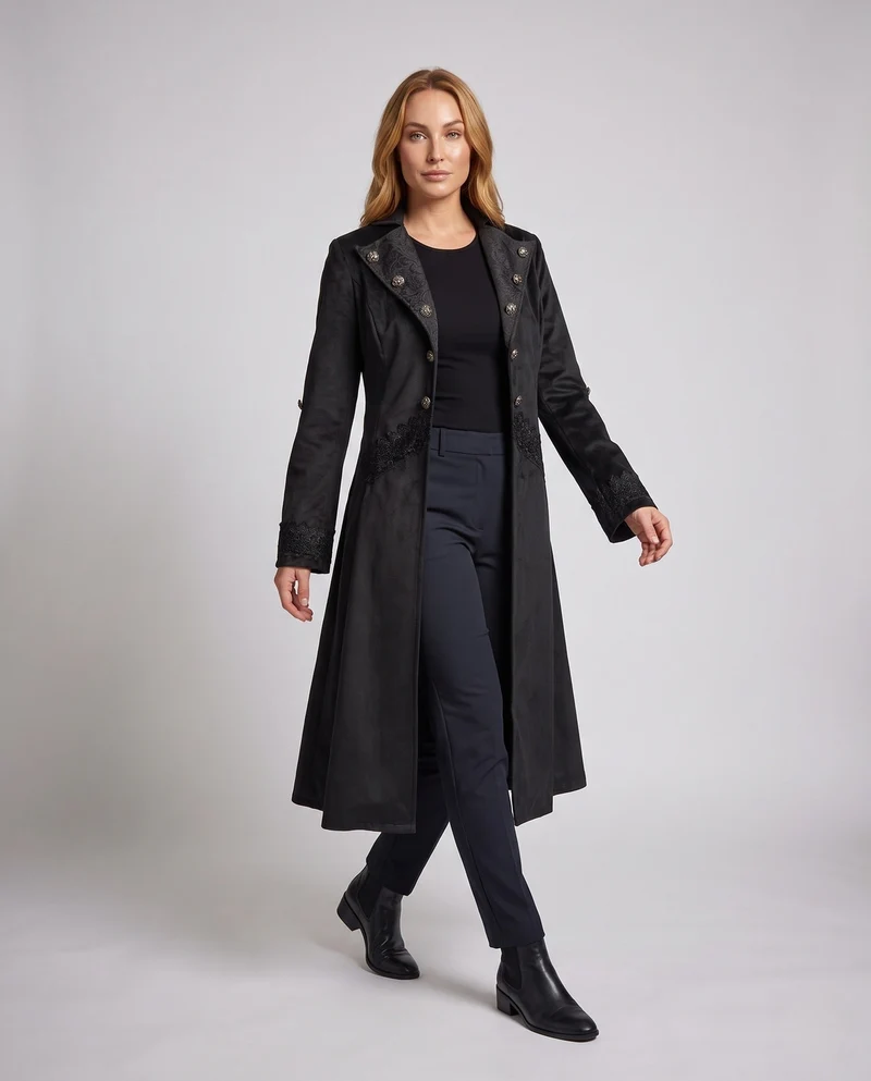 Damen Samtjacke mit asymmetrischem Saum und Spitzenbesatz Nord Taschen