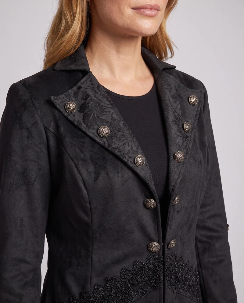 Damen Samtjacke mit asymmetrischem Saum und Spitzenbesatz Nord Taschen