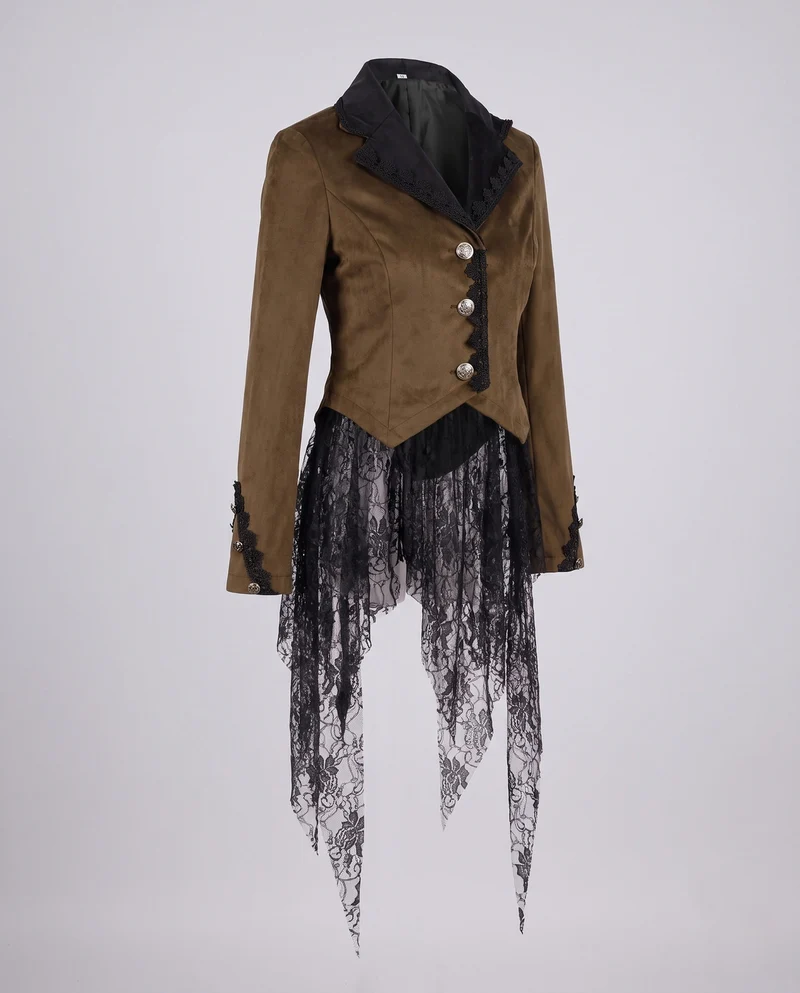 Damen Samtjacke mit asymmetrischem Saum und Spitzenbesatz Nord Taschen