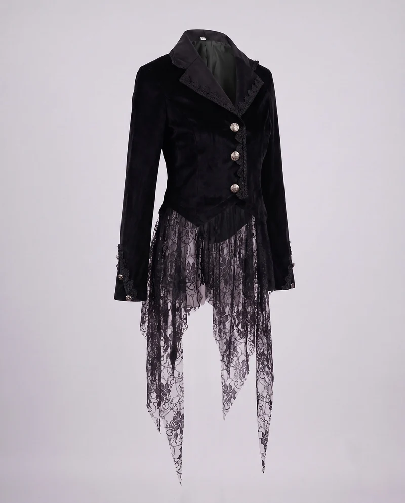 Damen Samtjacke mit asymmetrischem Saum und Spitzenbesatz Nord Taschen