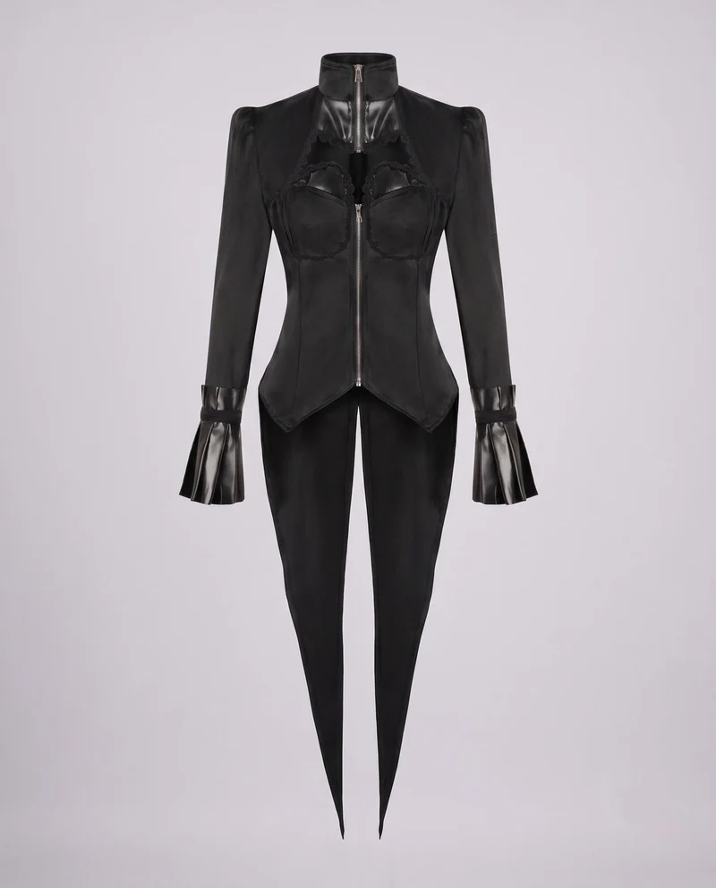 Damen Samtjacke mit asymmetrischem Saum und Spitzenbesatz Nord Taschen