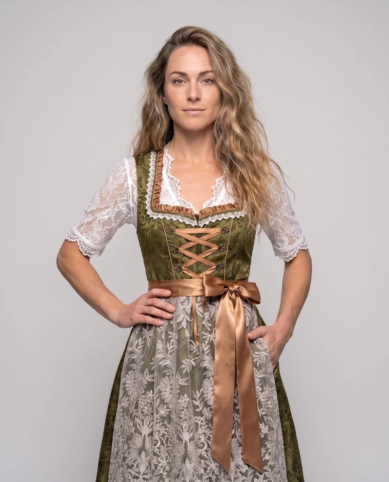 Damen Dirndl mit Spitzenverzierungen und elegantem Schürze Nord Taschen