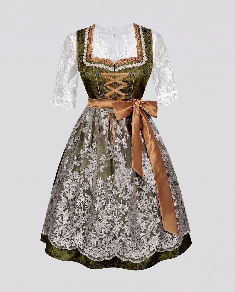 Damen Dirndl mit Spitzenverzierungen und elegantem Schürze Nord Taschen