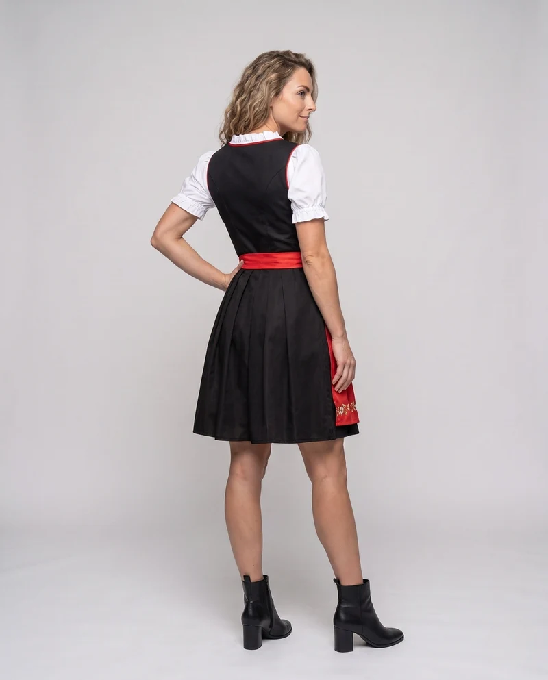 Damen Dirndl Set mit aufwendigen Schnürungen und floralen Verzierungen Nord Taschen