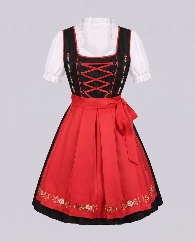 Damen Dirndl Set mit aufwendigen Schnürungen und floralen Verzierungen Nord Taschen