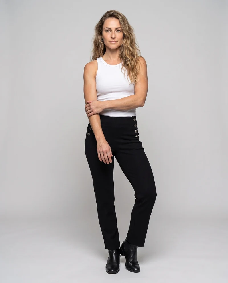 Damen elegante Baumwollhose mit aufwendigen Knopfdetails Nord Taschen