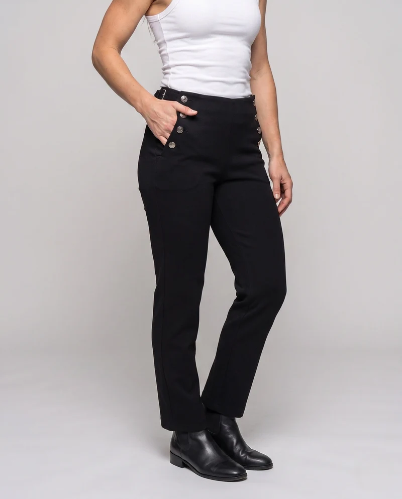 Damen elegante Baumwollhose mit aufwendigen Knopfdetails Nord Taschen